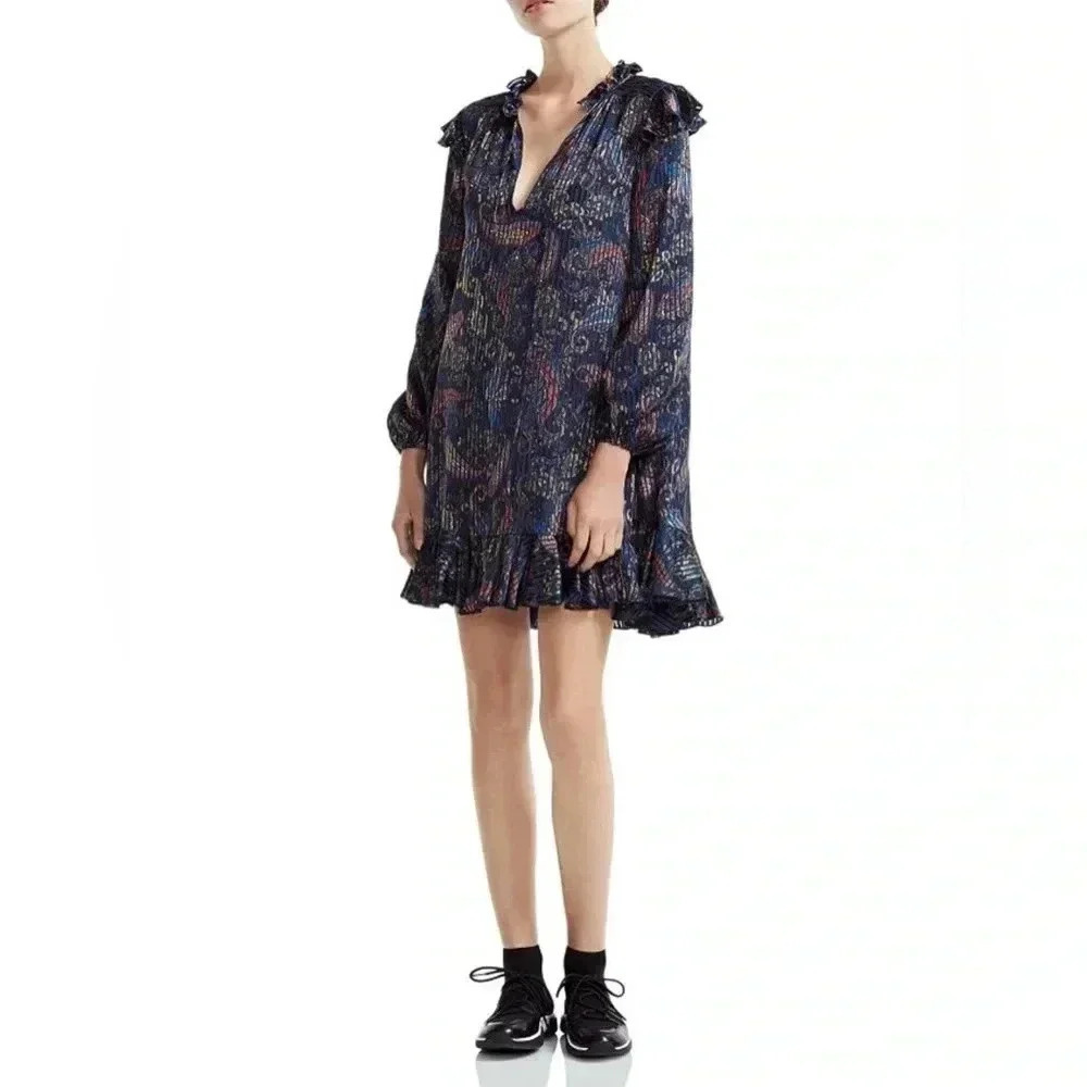 MAJE Riley Ruffled Paisley-Print Mini Dress / Size 2 /